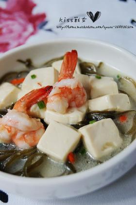 海带虾仁烩豆腐的做法